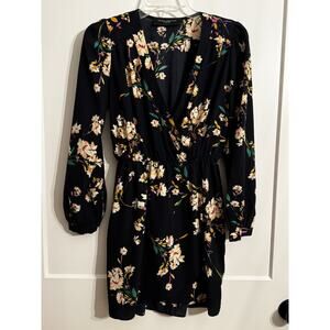 Akira Chicago Black Label Sz S Faux Wrap Floral Mini Dress Wedding Office Prep